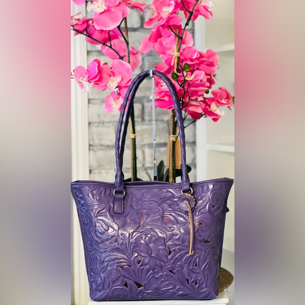 PATRICIA NashPurple Embossed Floral Tote Bag